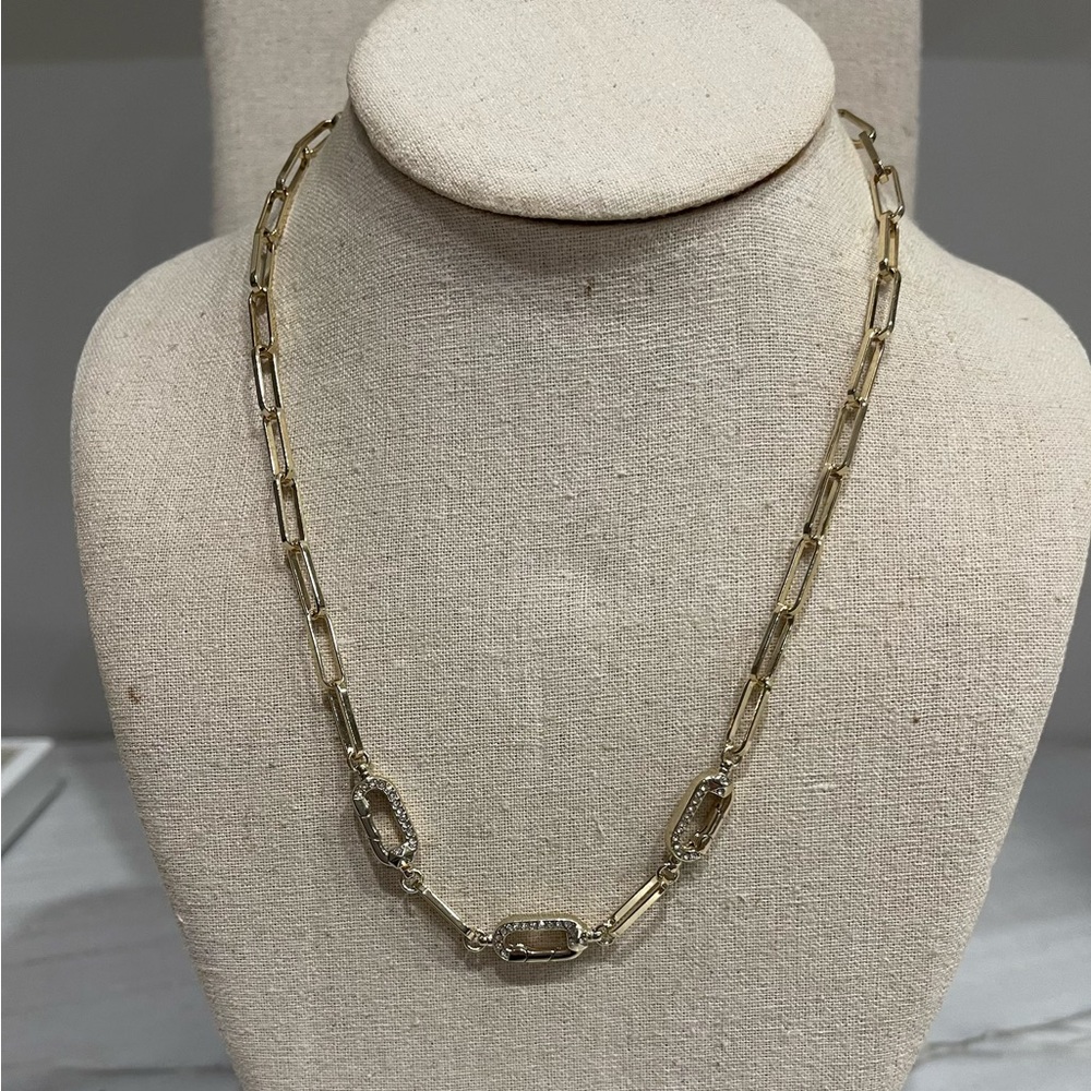 Stella & Dot Gold-Tone Link Necklace with Pavé Details